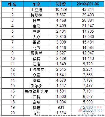 全球H1电动车销量排名：吉利入榜 中国车企占九席